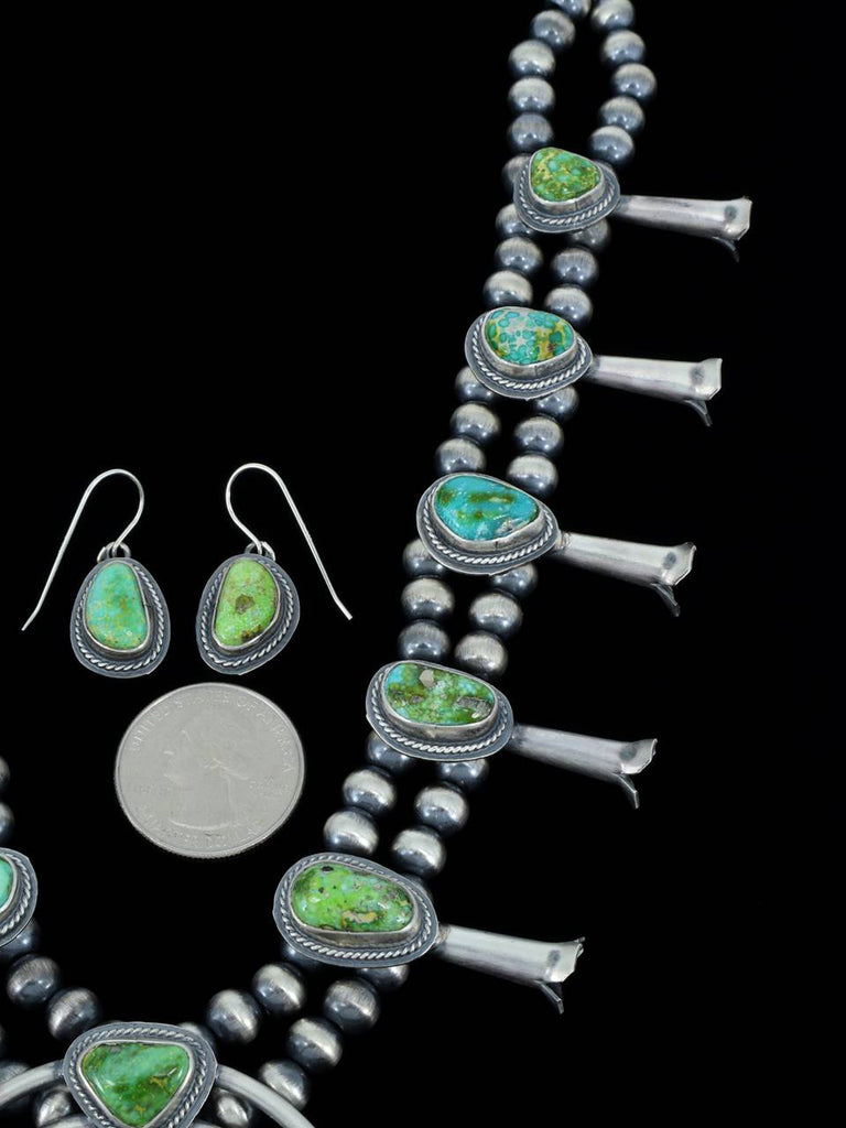 Sonoran Gold Turquoise Sterling Silver Squash Blossom Necklace Set - PuebloDirect.com
