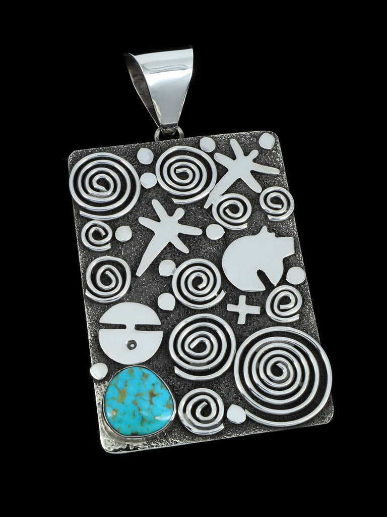 Navajo Sterling Silver and Turquoise Petroglyph Pendant - PuebloDirect.com