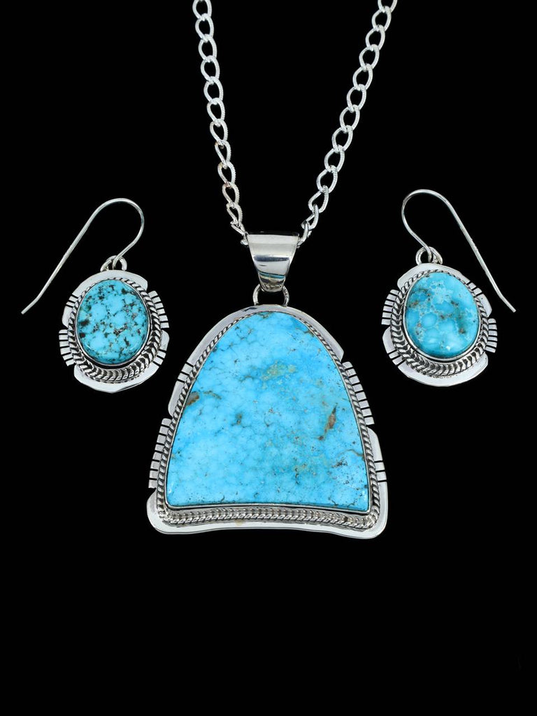 Native American Kingman Turquoise Sterling Silver Necklace Set - PuebloDirect.com
