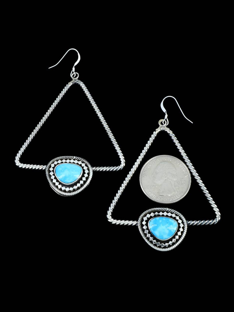 Large Navajo Sterling Silver Triangle Turquoise Dangle Earrings - PuebloDirect.com