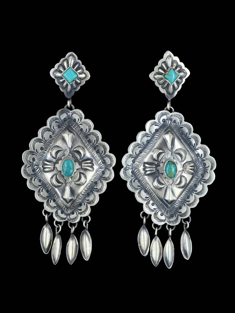 Navajo Sterling Silver Turquoise Post Dangle Earrings - PuebloDirect.com