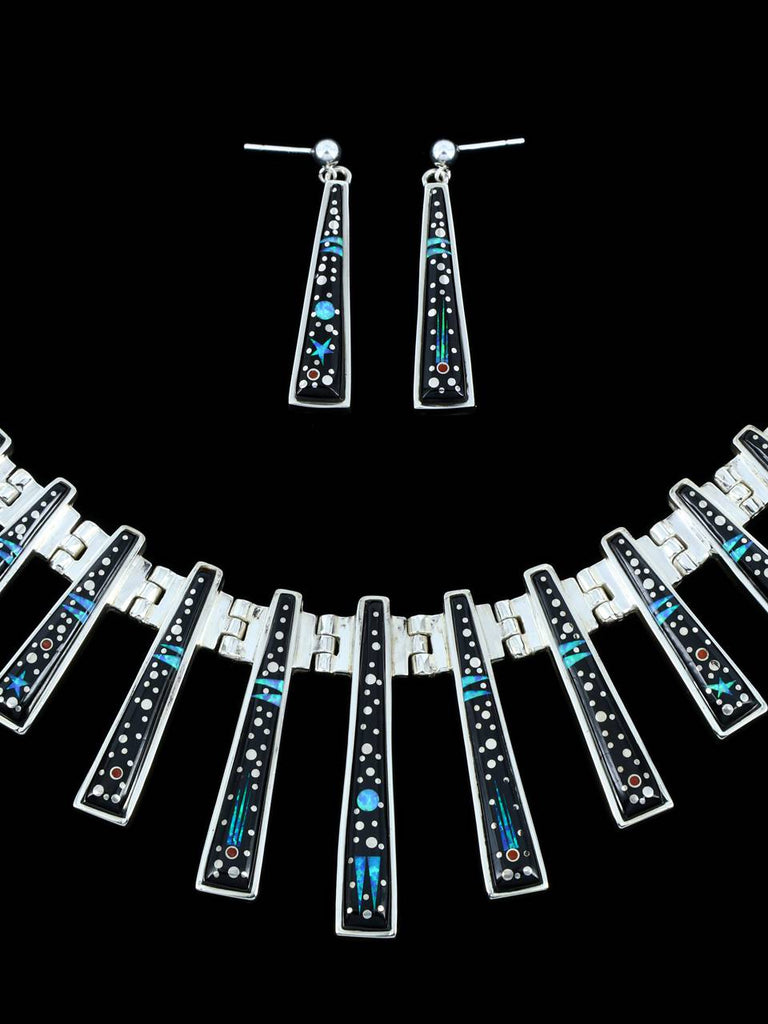 Navajo Night Sky Inlay Sterling Silver Link Necklace Set - PuebloDirect.com