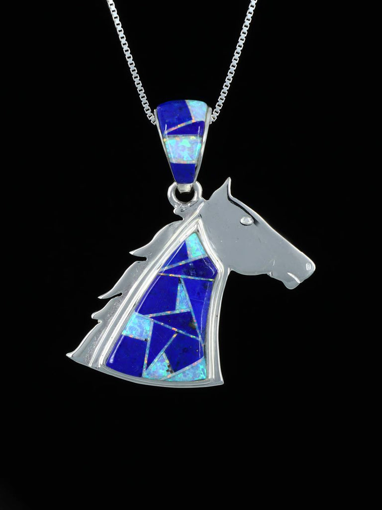 Native American Lapis and Opalite Inlay Horse Pendant - PuebloDirect.com