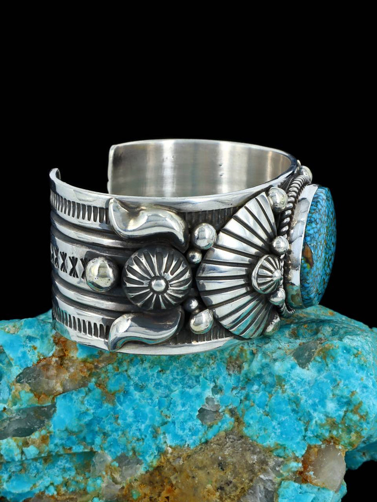 Navajo Jewelry Sterling Silver Natural Kingman Red Web Turquoise Cuff Bracelet - PuebloDirect.com