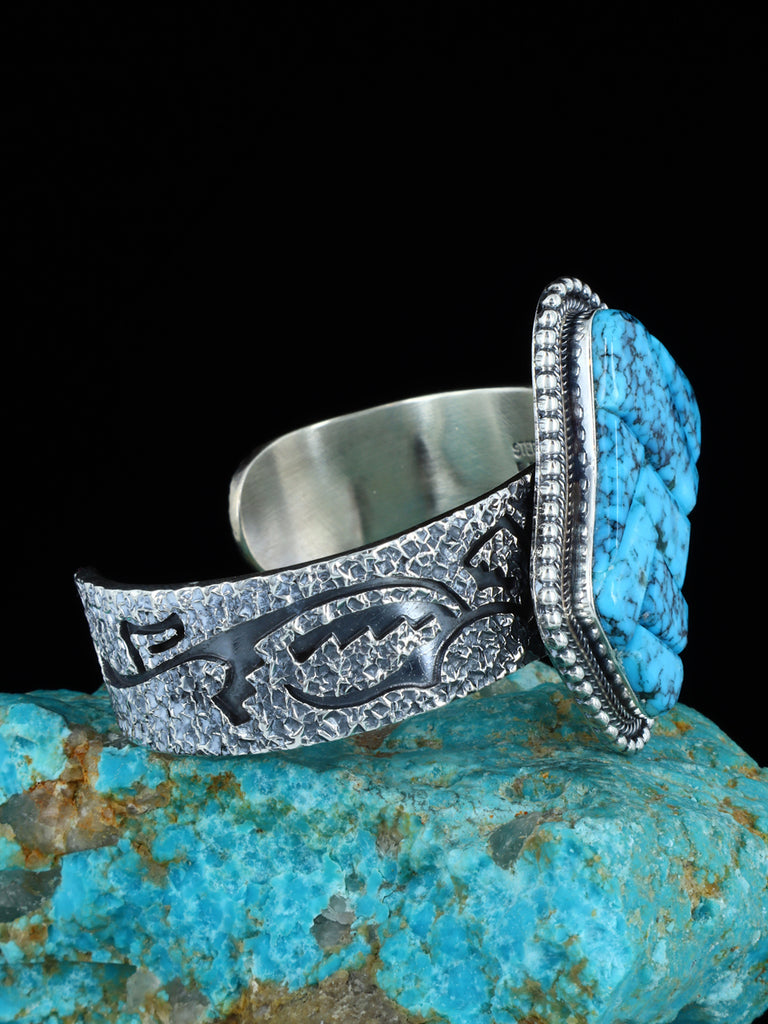 Native American Jewelry Sterling Silver Turquoise Inlay Cuff Bracelet - PuebloDirect.com