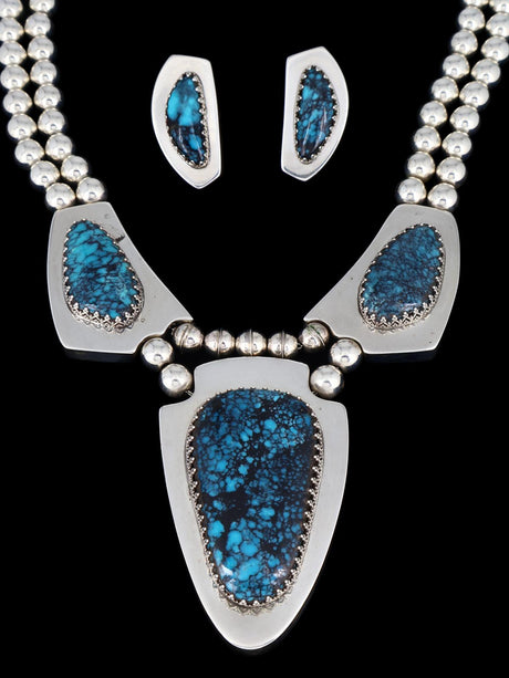 Estate Navajo Natural Cloud Mountain Turquoise Sterling Silver Necklace Set - PuebloDirect.com