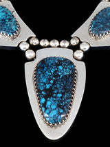 Estate Navajo Natural Cloud Mountain Turquoise Sterling Silver Necklace Set - PuebloDirect.com