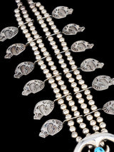 Estate Navajo Sleeping Beauty Turquoise Sterling Silver Squash Blossom Necklace Set - PuebloDirect.com