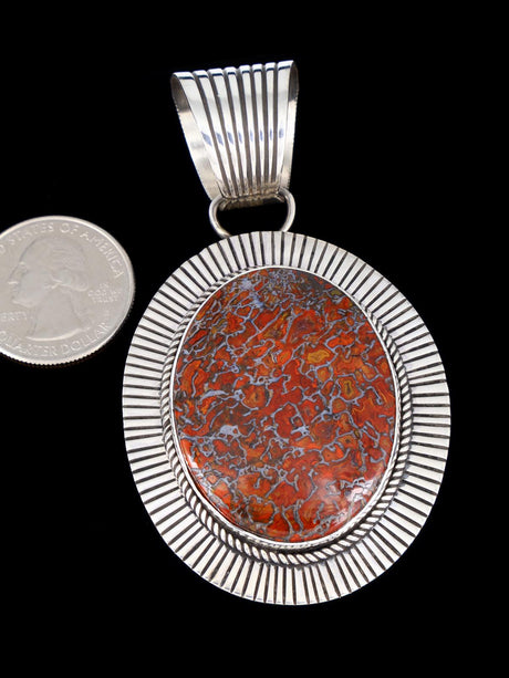 Native American Sterling Silver Cold Chisel Dinosaur Bone Pendant