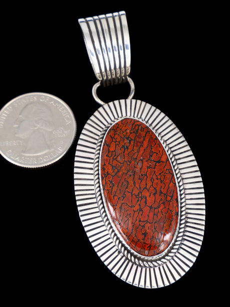 Native American Sterling Silver Cold Chisel Dinosaur Bone Pendant