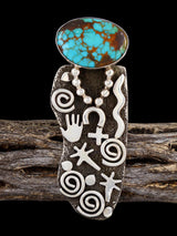 Navajo Kingman Turquoise Petroglyph Ring, Size 8 - PuebloDirect.com