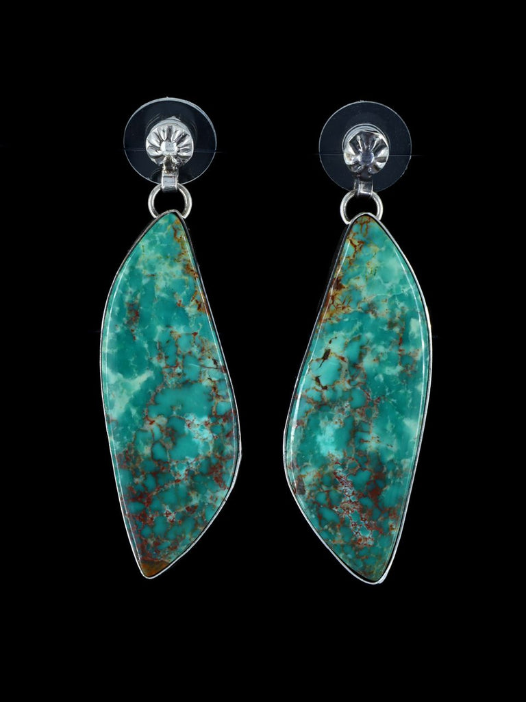 Navajo Tyrone Turquoise Sterling Silver Post Dangle Earrings - PuebloDirect.com