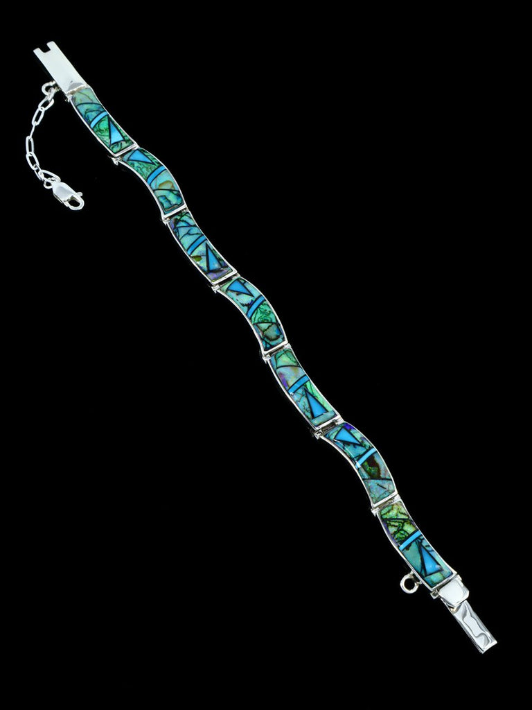 Native American Sterling Silver Monarch Opal Inlay Link Bracelet - PuebloDirect.com