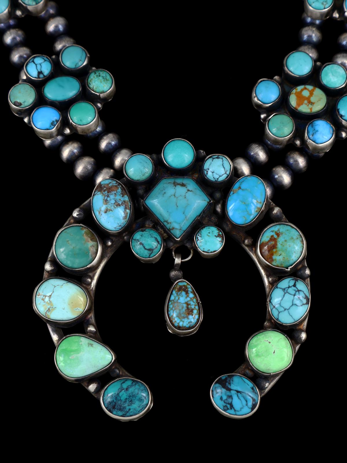 Navajo Turquoise Sterling Silver Squash Blossom Necklace