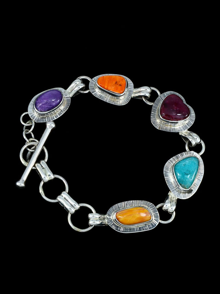 Native American Spiny Oyster, Charoite and Turquoise Link Bracelet - PuebloDirect.com