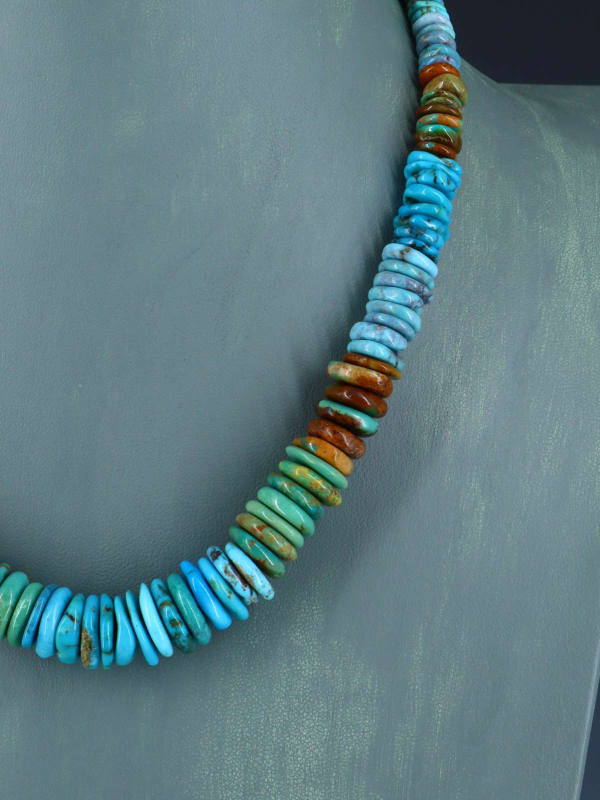 Single Strand Polychrome Graduated Turquoise Necklace