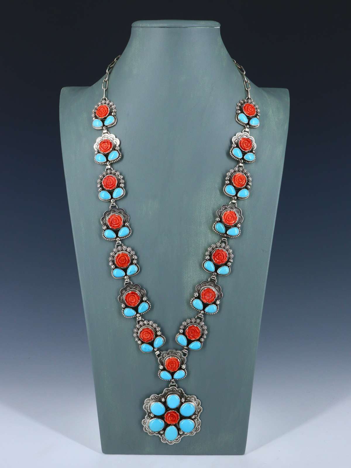 Joyería nativa americana Collar de plata de ley con lazo de color turquesa y oro de Sonora