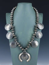 Native American Jewelry Morgan Silver Dollar Squash Blossom Necklace