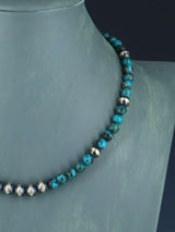 18" Native American Turquoise and Silver Bead Necklace