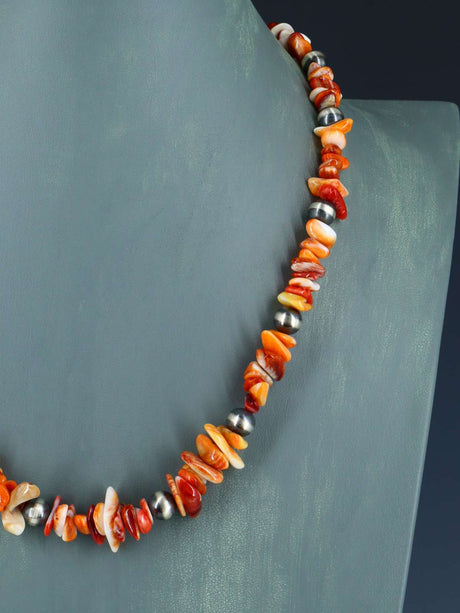 Collier de perles Navajo Spiny Oyster et Sterling Silver Single Strand