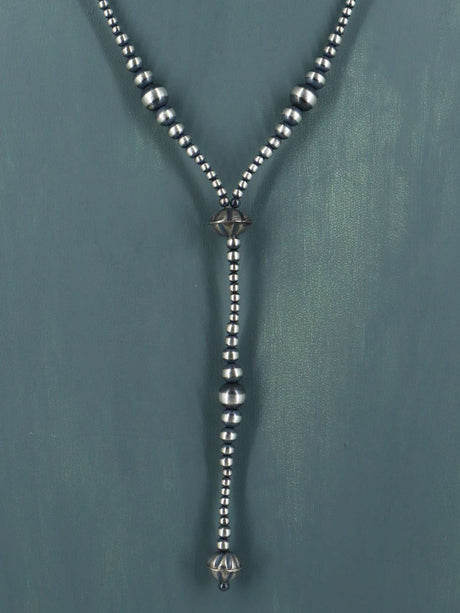 Native American Sterling Silver Bead Lariat Necklace
