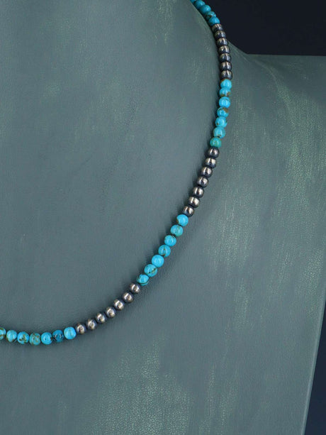 Collar de cuentas de plata y turquesa nativo americano