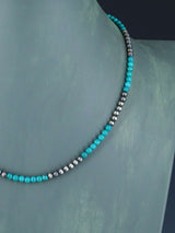 Native American Turquoise and Silver Bead Necklace