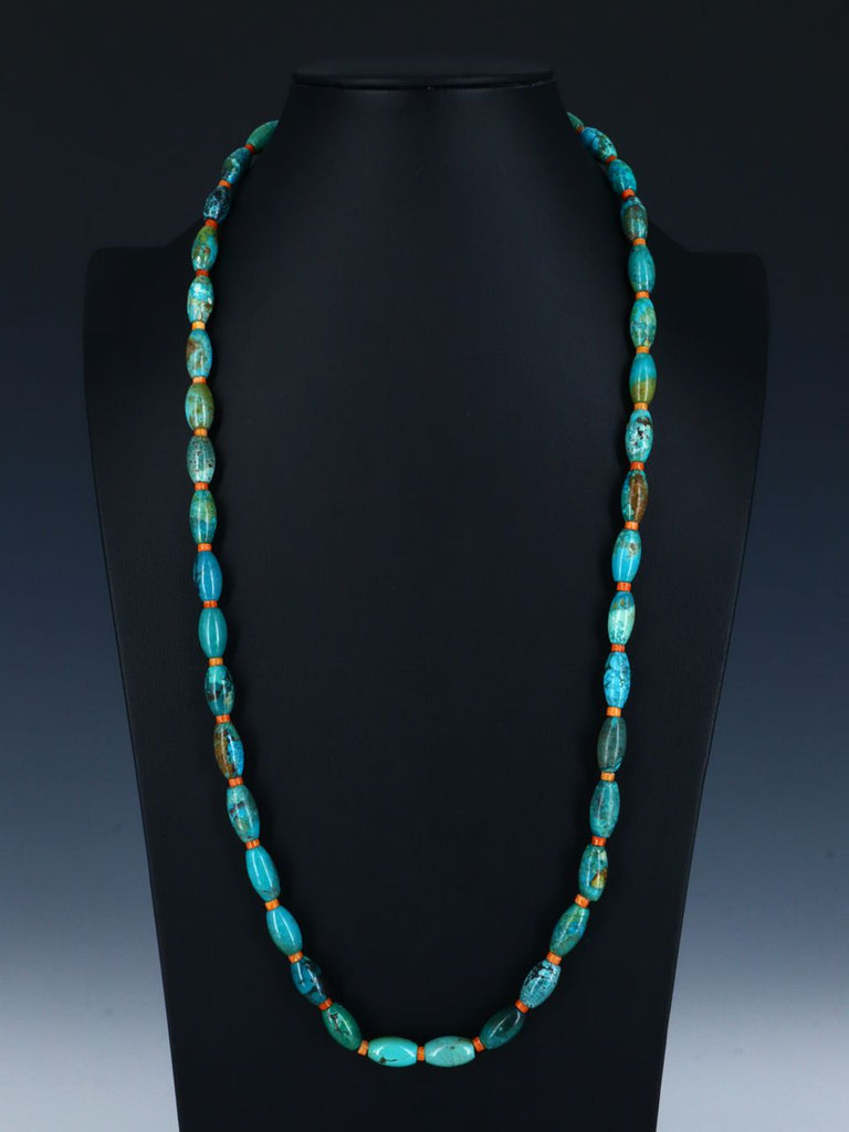 Native American Jewelry Turquoise and Apple Coral Necklace - PuebloDirect.com