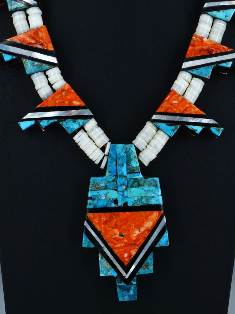 Native American Santo Domingo Mother of Pearl Reversible Mosaic Necklace - PuebloDirect.com