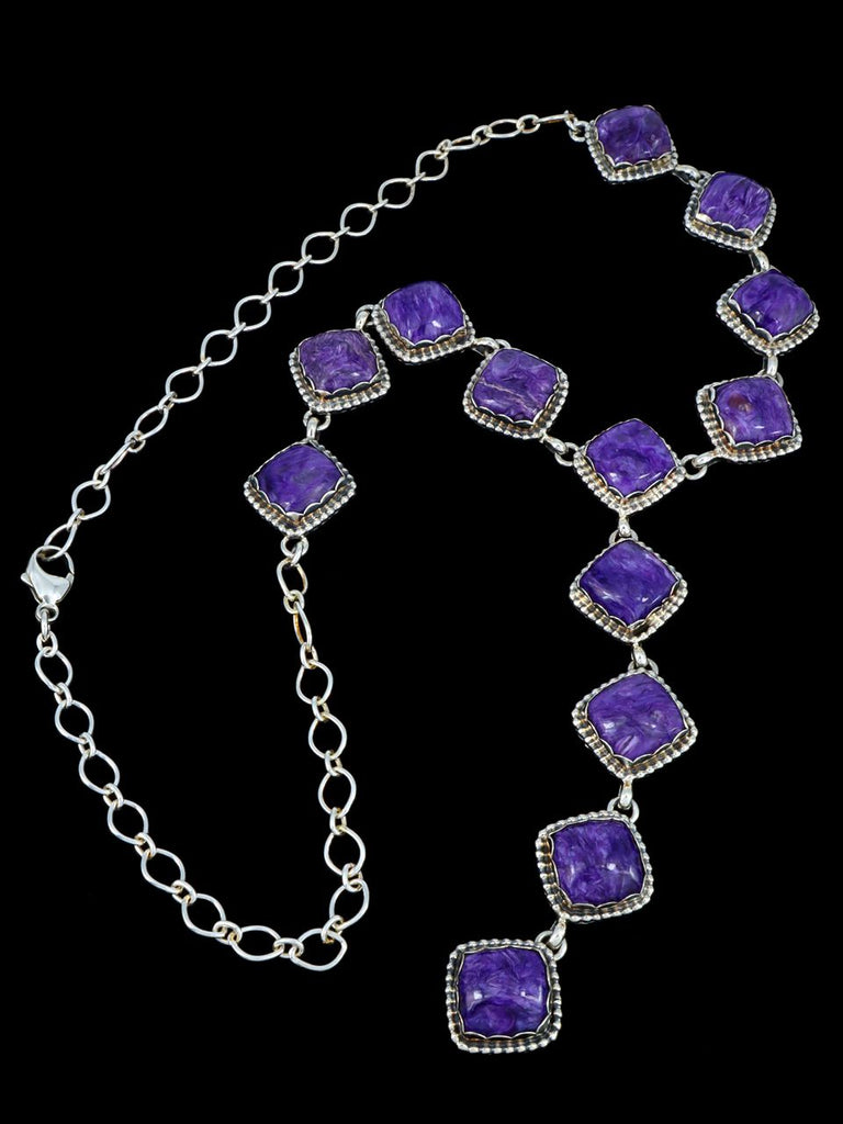 Native American Jewelry Sterling Silver Charoite Lariat Necklace - PuebloDirect.com