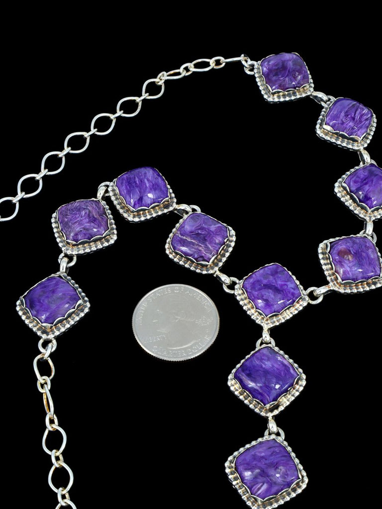 Native American Jewelry Sterling Silver Charoite Lariat Necklace - PuebloDirect.com