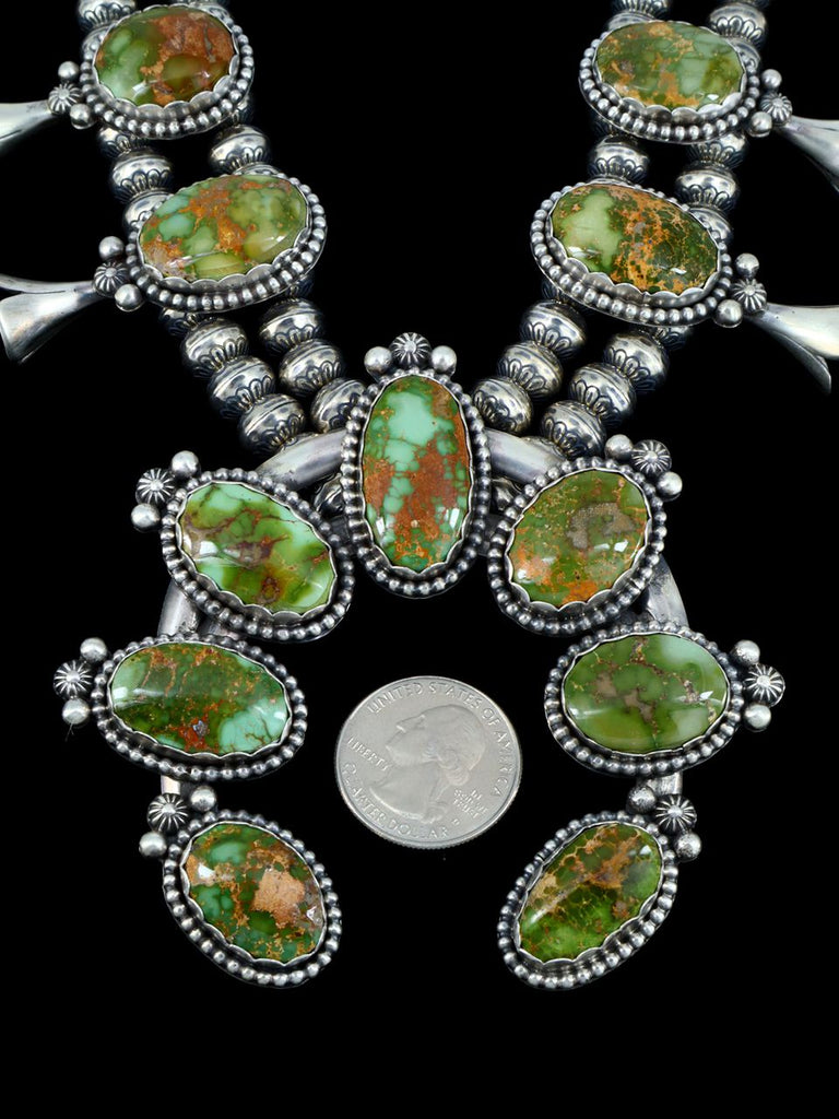 Native American Royston Turquoise Sterling Silver Squash Blossom Necklace - PuebloDirect.com