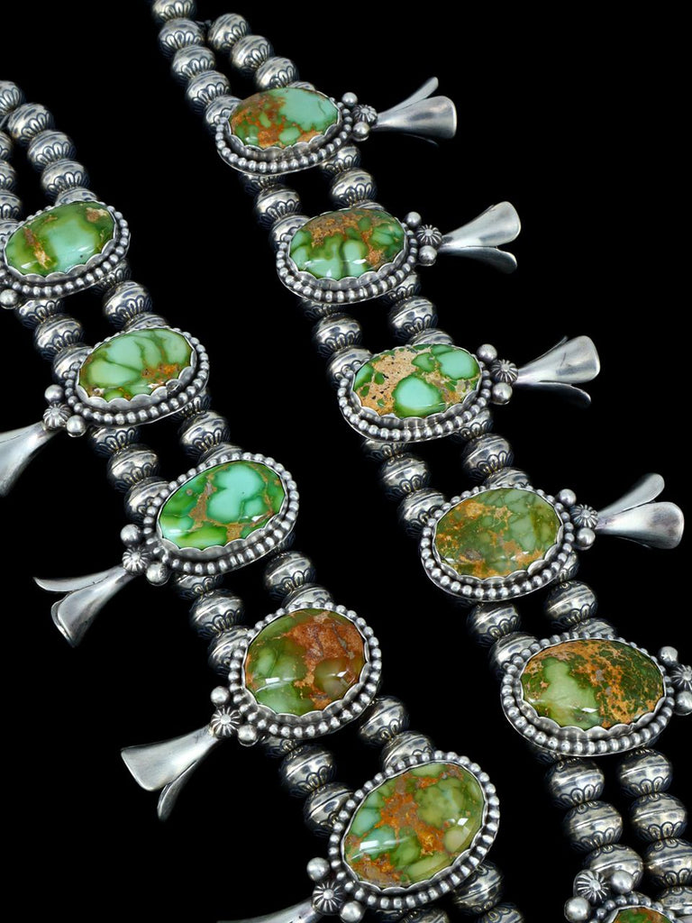 Native American Royston Turquoise Sterling Silver Squash Blossom Necklace - PuebloDirect.com