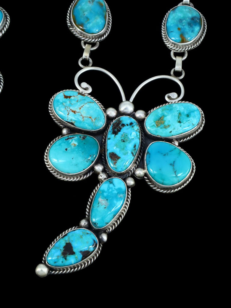 Native American Sterling Silver Royston Turquoise Dragonfly Lariat Necklace - PuebloDirect.com