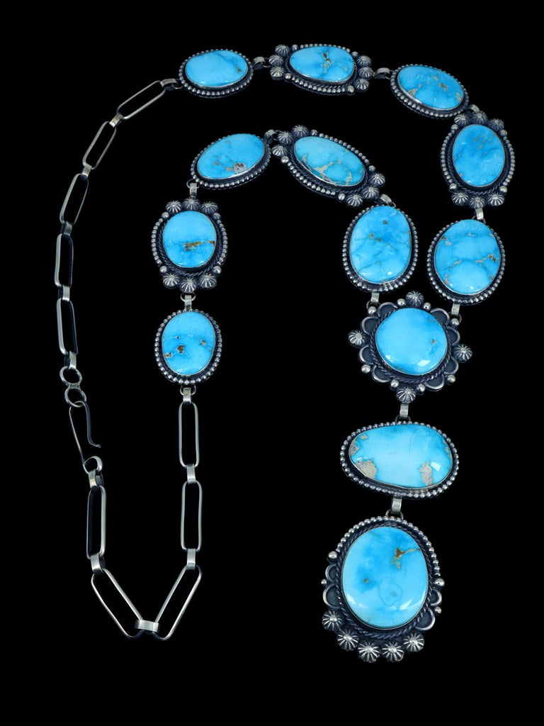 Native American Sterling Silver Blue Ridge Turquoise Lariat Necklace - PuebloDirect.com