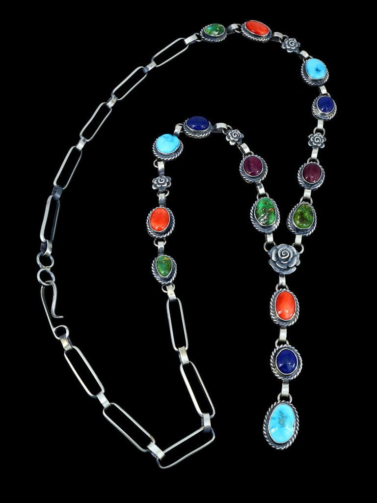 Native American Jewelry Turquoise and Spiny Oyster Lariat Y Necklace - PuebloDirect.com