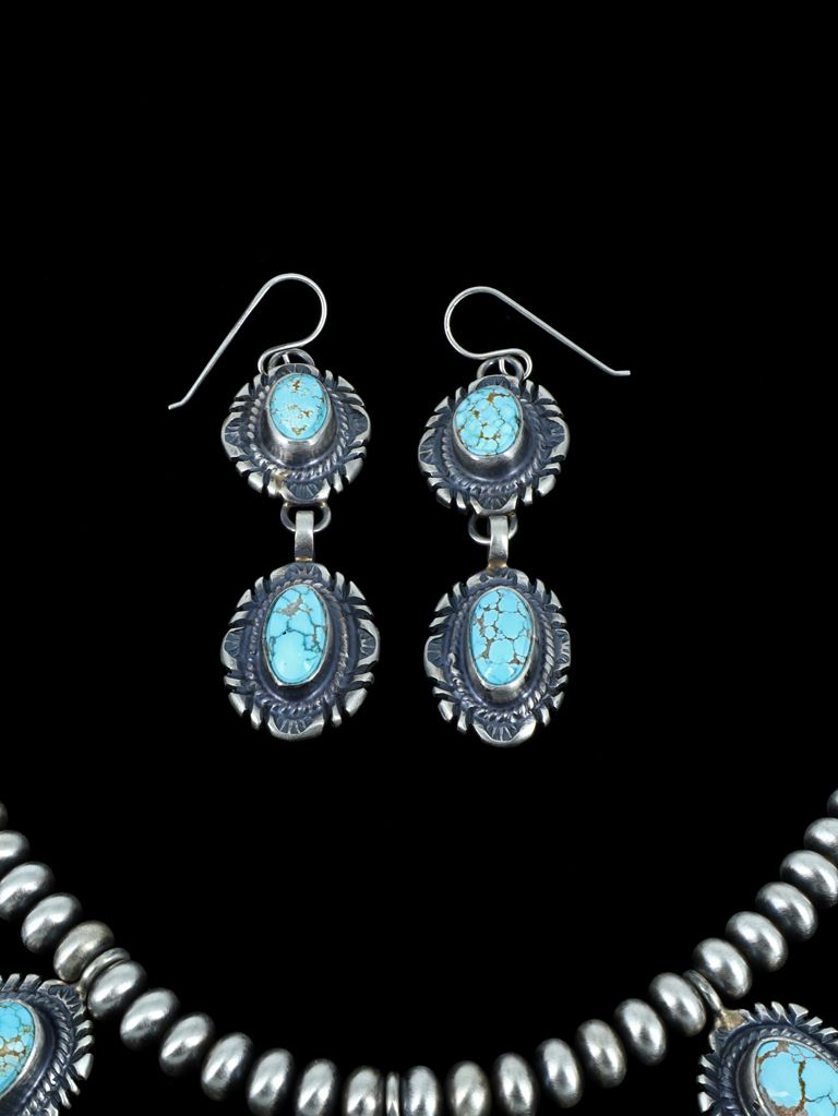 Number 8 Turquoise Sterling Silver Tear Drop Necklace Set - PuebloDirect.com