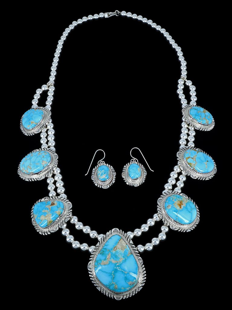 Royston Turquoise Sterling Silver Necklace Set - PuebloDirect.com