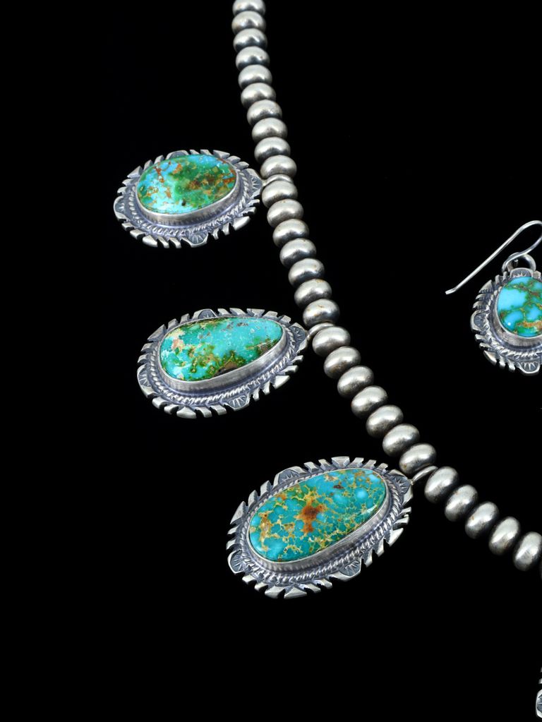 Sonoran Gold Turquoise Sterling Silver Tear Drop Necklace Set - PuebloDirect.com