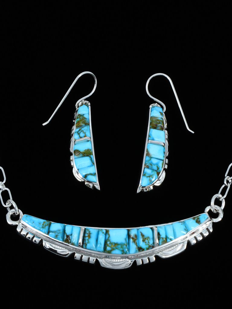 Turquoise Cobblestone Inlay Pendant and Earrings Set - PuebloDirect.com