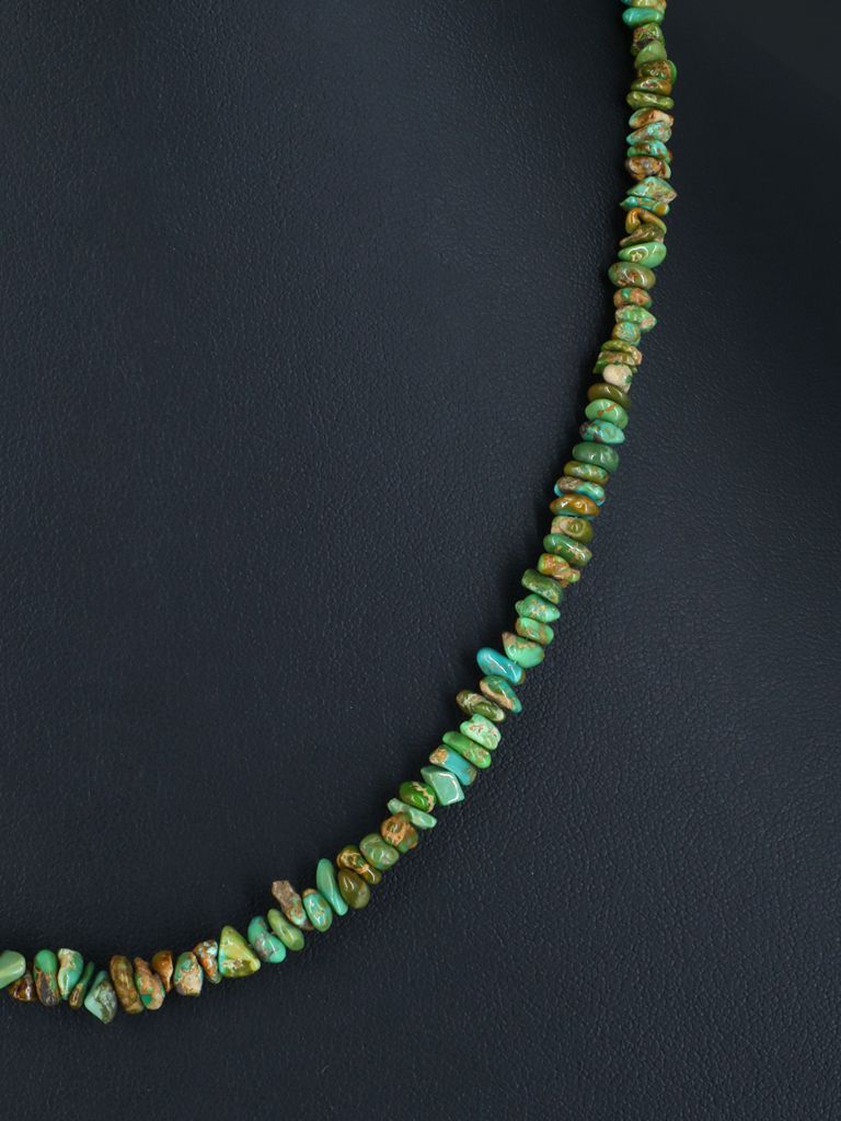 18" Native American Single Strand Carico Lake Turquoise Necklace - PuebloDirect.com