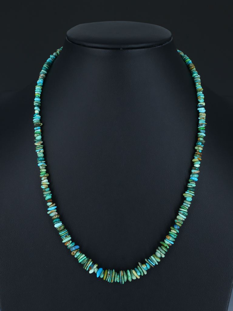 21" Native American Single Strand Carico Lake Turquoise Necklace - PuebloDirect.com