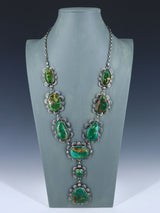 Navajo Sterling Silver Hardy Pit Kingman Turquoise Lariat Necklace - PuebloDirect.com