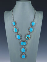 Navajo Sterling Silver Hardy Pit Kingman Turquoise Lariat Necklace - PuebloDirect.com