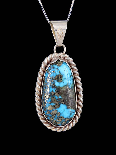 Estate Southwest Sterling Silver Turquoise Pendant P275 - PuebloDirect.com