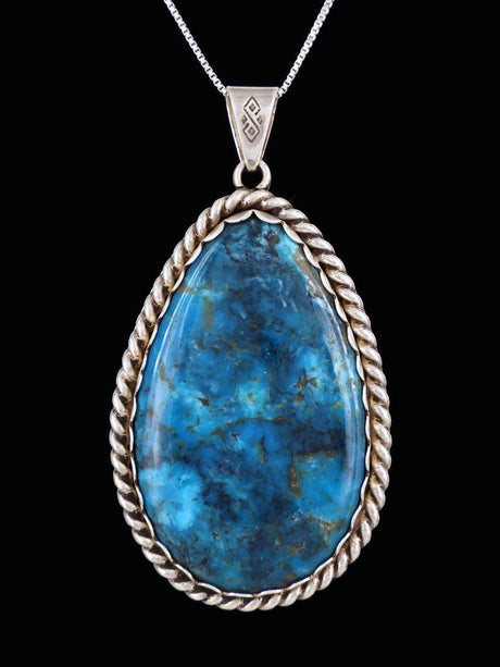 Estate Southwest Sterling Silver Turquoise Pendant P266 - PuebloDirect.com
