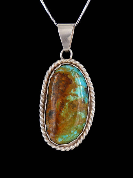 Estate Southwest Sterling Silver Turquoise Pendant P273 - PuebloDirect.com