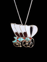 Vintage Old Zuni Inlay Covered Wagon Pin Brooch - PuebloDirect.com