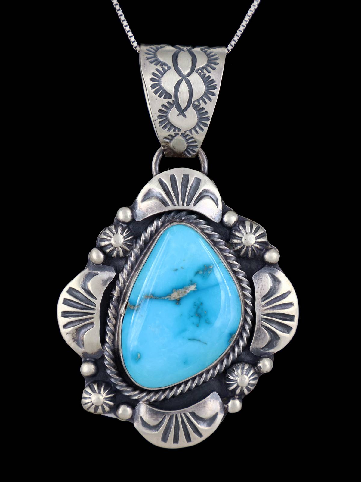 Navajo Sonoran Rose Turquoise Sterling Silver Pendant - PuebloDirect.com