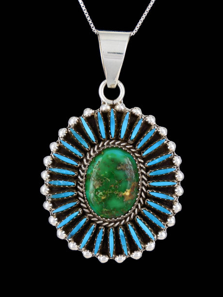 Navajo Sonoran Gold Turquoise Sterling Silver Pendant - PuebloDirect.com
